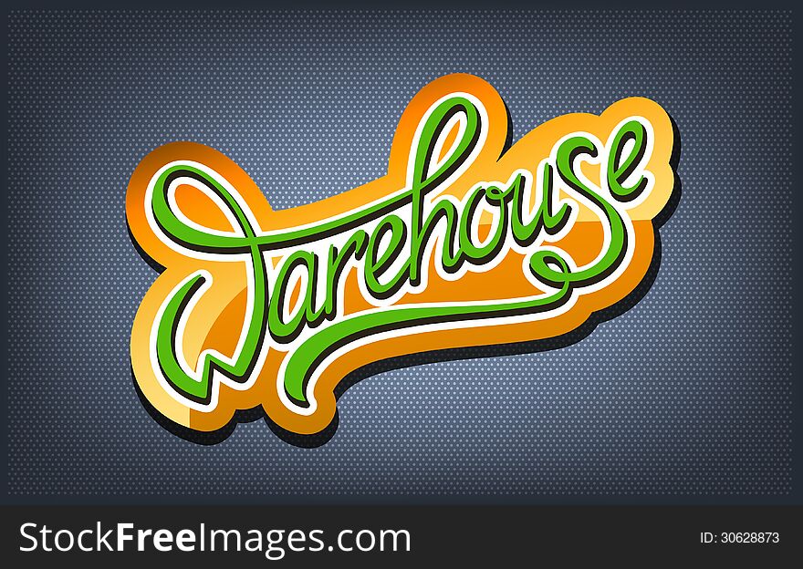 Warehouse calligraphic handwritten orange logo. Warehouse calligraphic handwritten orange logo