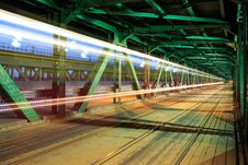 Tram In Traffic On The Bridge At Night Stock Image Tram In Traffic On The Bridge At Night Stock Image