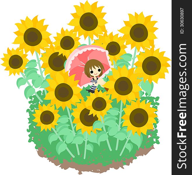It is hot today. Lets put up my sunshade, and take a walk while being surrounded by many sunflowers. It is hot today. Lets put up my sunshade, and take a walk while being surrounded by many sunflowers.