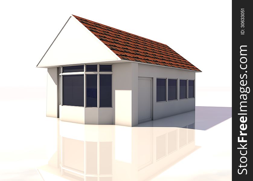 3d design. Little house and white background