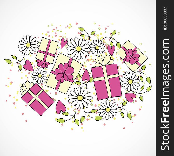Vector bright background with gifts