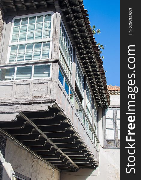 Traditional wooden balcony in Tenerife, Canary Islands, Spain