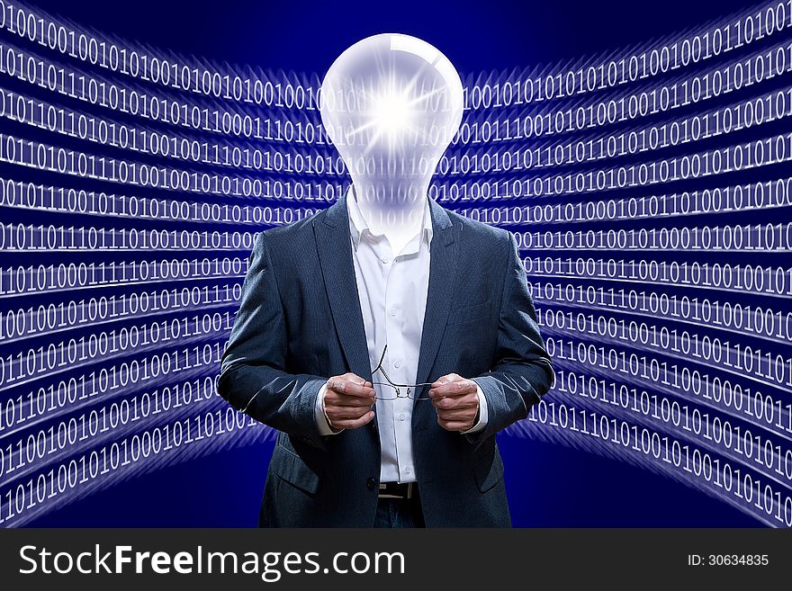 Concept Image Of A Business Man IT Engineer In Front Of Zeros And Ones