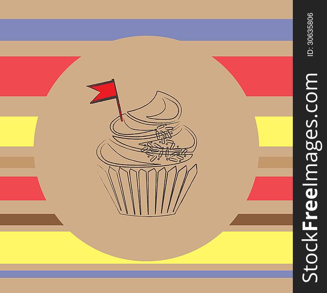 Color background with scetch of cupcake