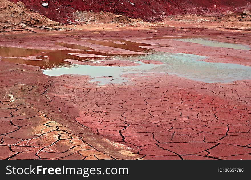 Red waste lake near the Plant