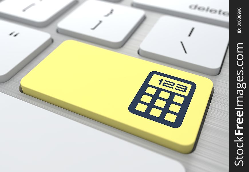Calculator on the yellow, computer button. The Concept of Management. Calculator on the yellow, computer button. The Concept of Management