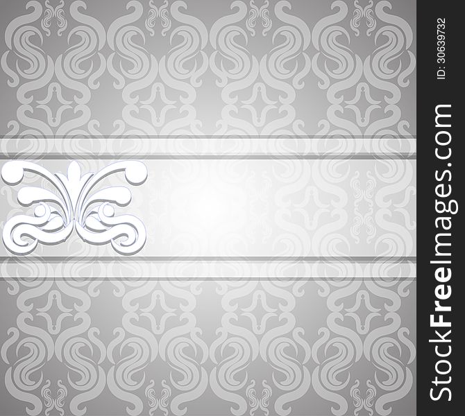 Victorian gray seamless background with a white ribbon. Vector illustration. Victorian gray seamless background with a white ribbon. Vector illustration