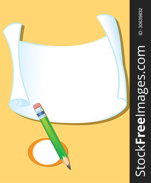The illustration shows a blank sheet of paper and a pencil. Vector illustration on separate layers. The illustration shows a blank sheet of paper and a pencil. Vector illustration on separate layers.