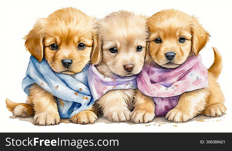 Three cute little Golden Retriever Puppies