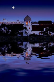 Beautiful Old City Reflecting In Clam Water With Full Moon Royalty Free Stock Photo Beautiful Old City Reflecting In Clam Water With Full Moon Royalty Free Stock Photo