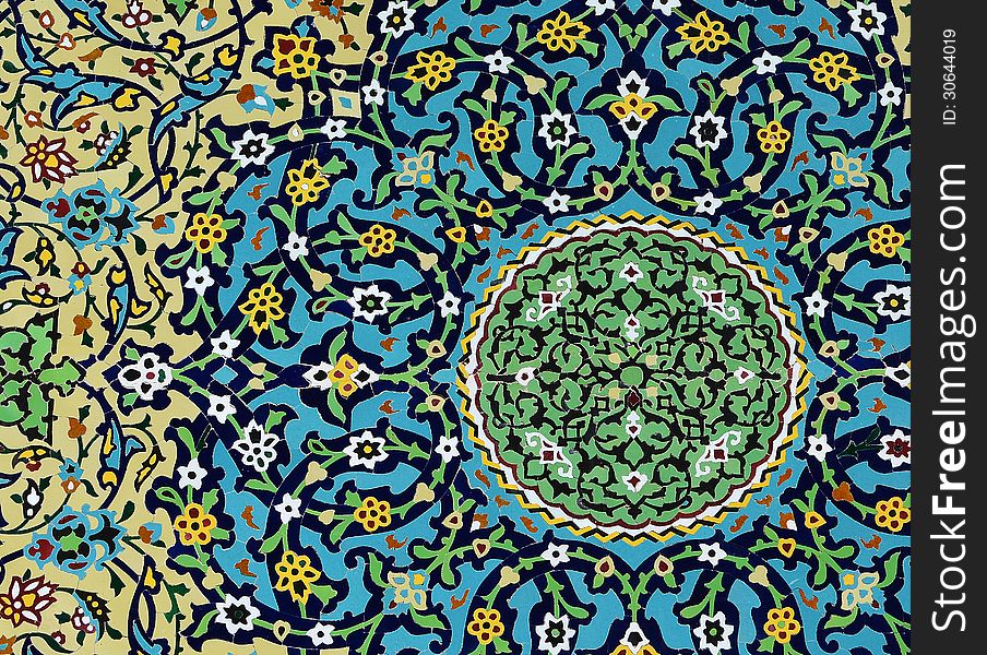 Part of colorful ceramic wall, Tehran, Iran