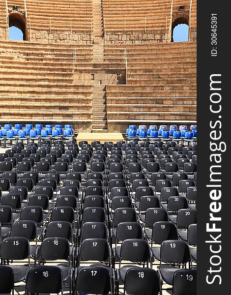 Modern in Ancient theater abstract. Mediterranean Sea coast, Ceasarea, Israel