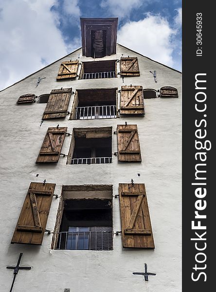 Medieval commercial building in old Riga, Latvia, Europe