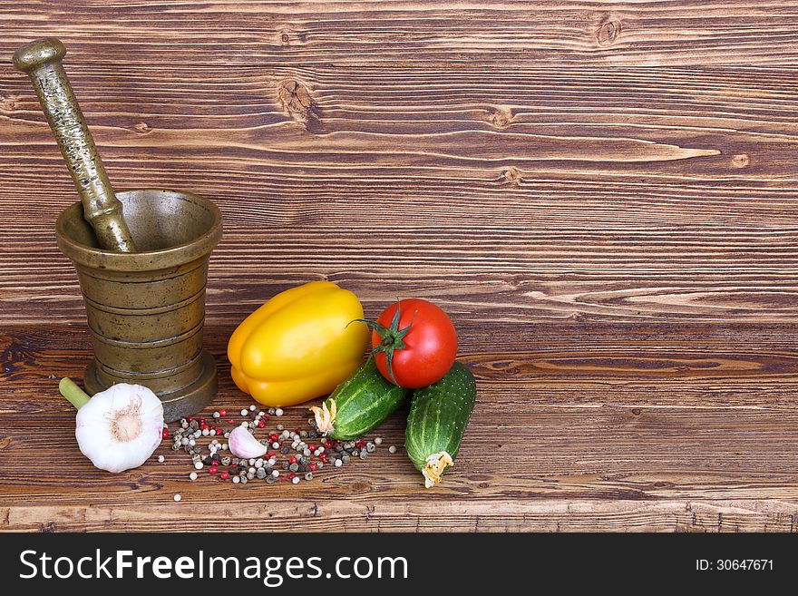 Set Of Vegetables, The Mortar And Pestle