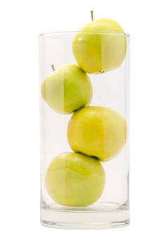 Four Yellow Apples In Big Glass Royalty Free Stock Image Four Yellow Apples In Big Glass Royalty Free Stock Image