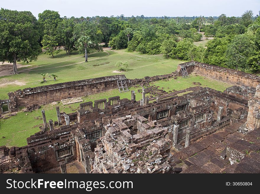 Ruins of ancient Angkor temple Bakong, Cambodia
