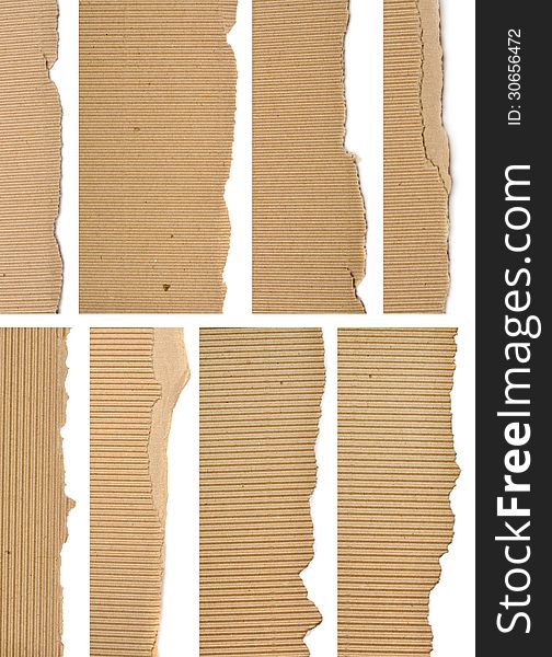 Set of textured cardboard with torn edges isolated over white