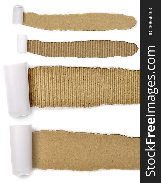 Set of torn paper with brown cardboard background