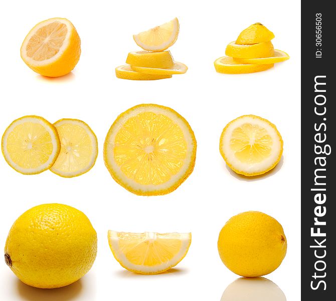 Set Of juicy lemon fruit isolated over white background