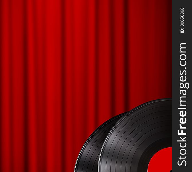 Vinyl Disc With Red Curtain Background