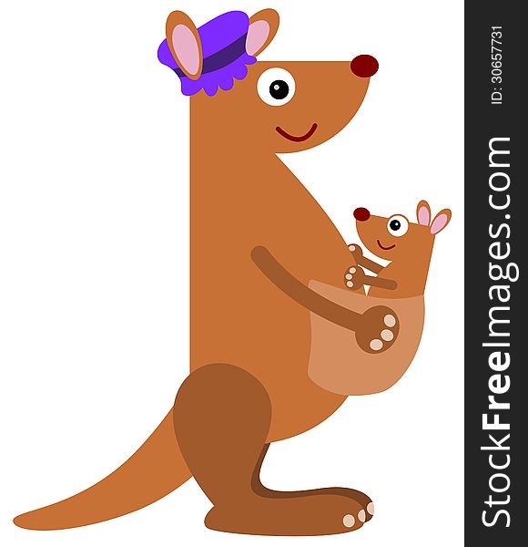 Illustration of a mother kangaroo holding his child in her pouch