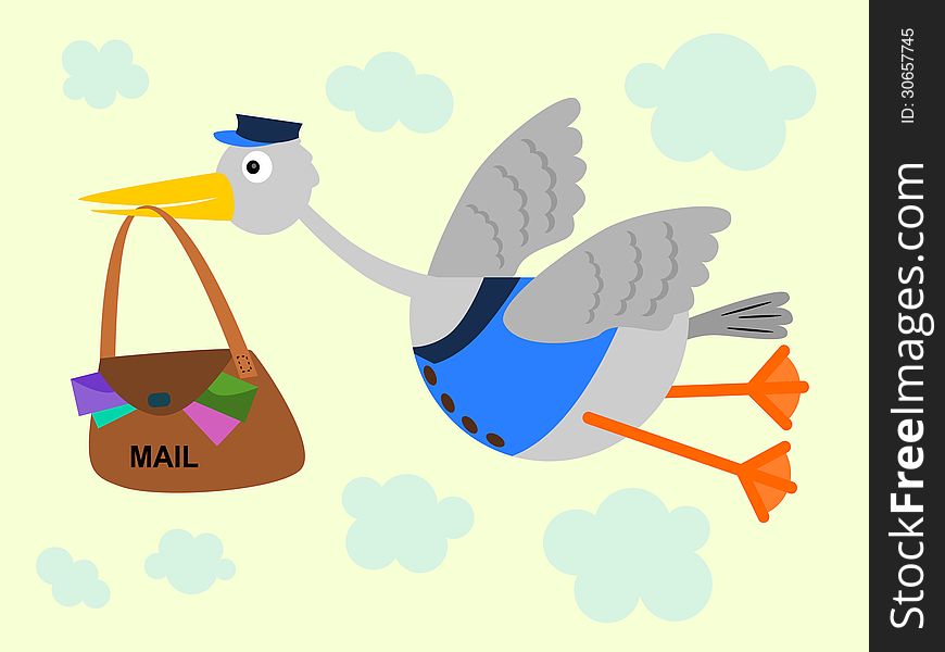 Illustration of a pelican with a mailman's job. Illustration of a pelican with a mailman's job