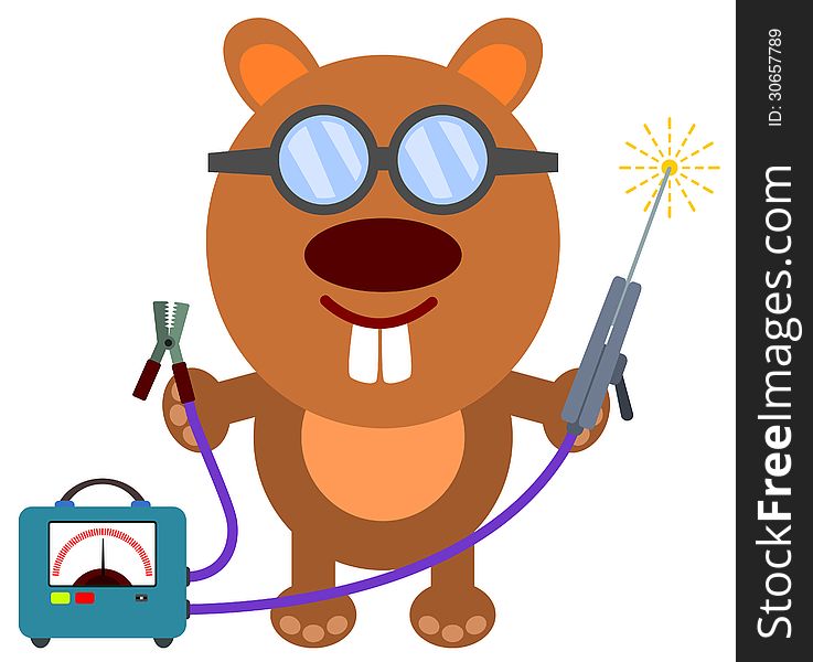 Illustration of a cartoon gopher with a welding machine. Illustration of a cartoon gopher with a welding machine