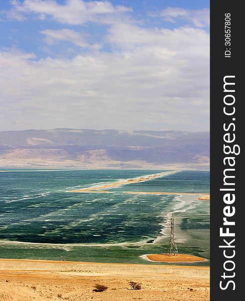 Dead sea in windy weather, the view from the heights of the Judean Hills, Israel. Dead sea in windy weather, the view from the heights of the Judean Hills, Israel