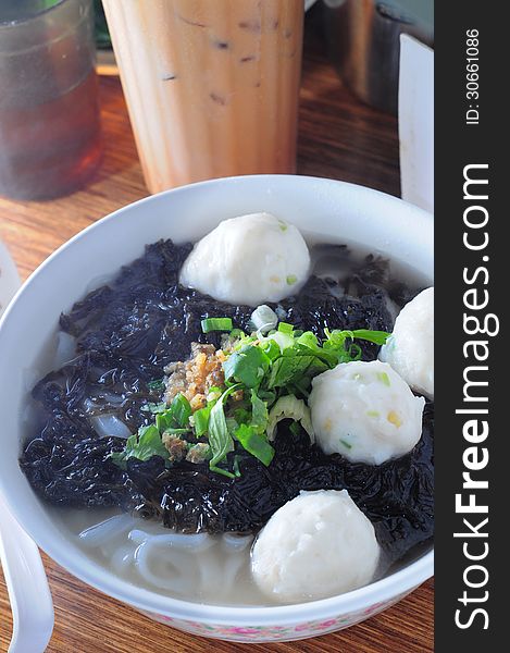 Cuttlefish ball seaweed laver soup noodle. Cuttlefish ball seaweed laver soup noodle