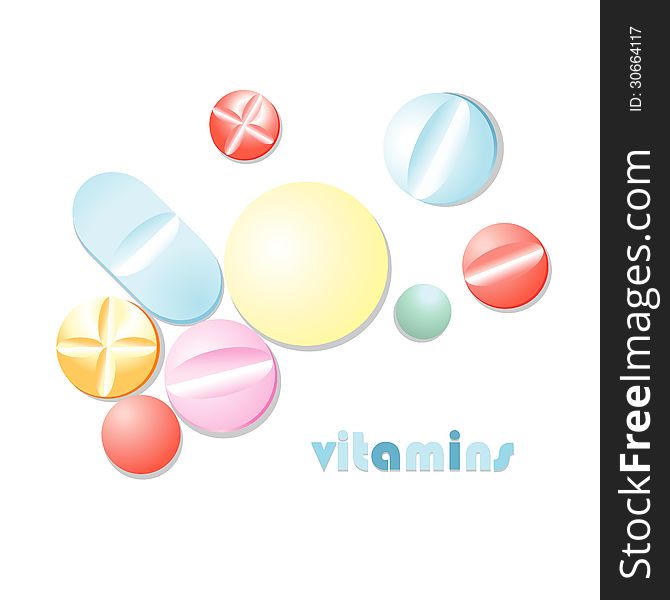 Colorful volume pills on white background. Colorful volume pills on white background