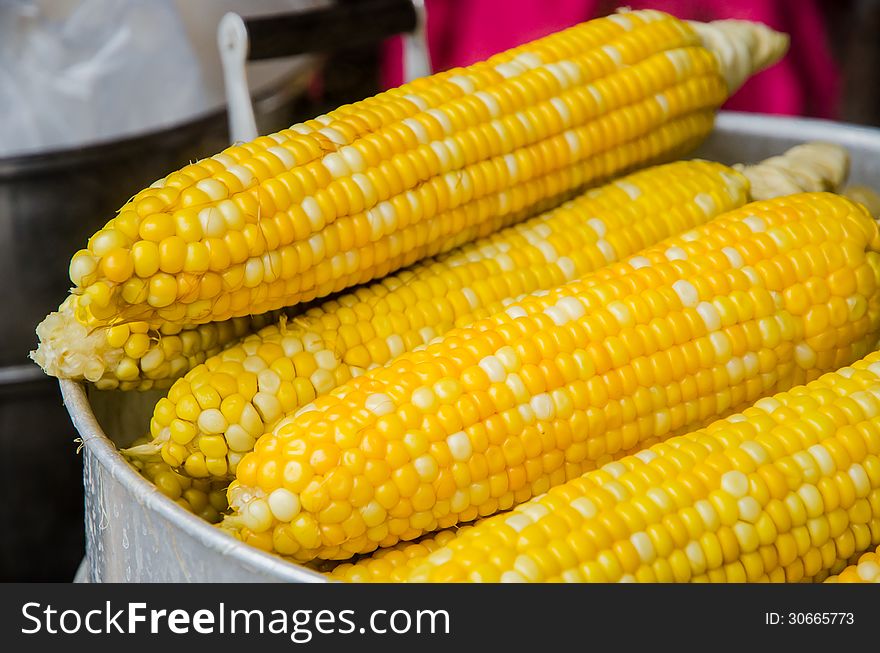 Steamed Corn in a market