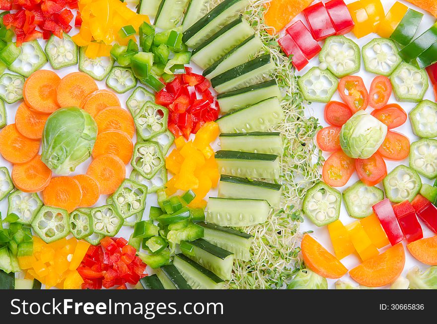 Assorted Vegetables Arrangement on a white background