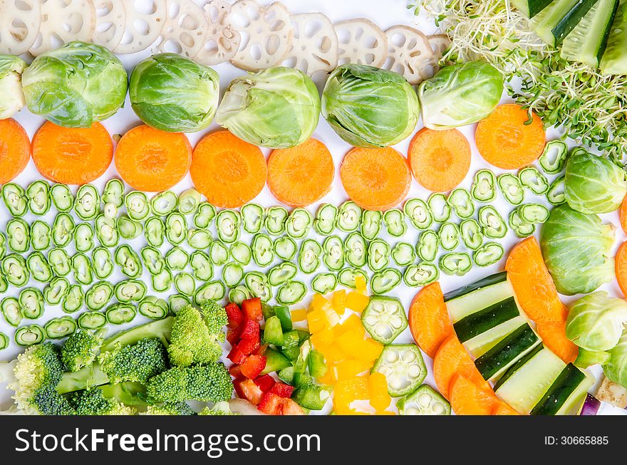 Assorted vegetables arrangement of carrot, cabbage and beans