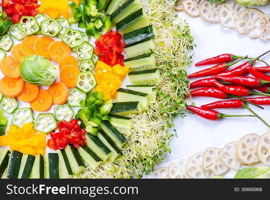 Assorted vegetables arrangement of carrot, cabbage and beans