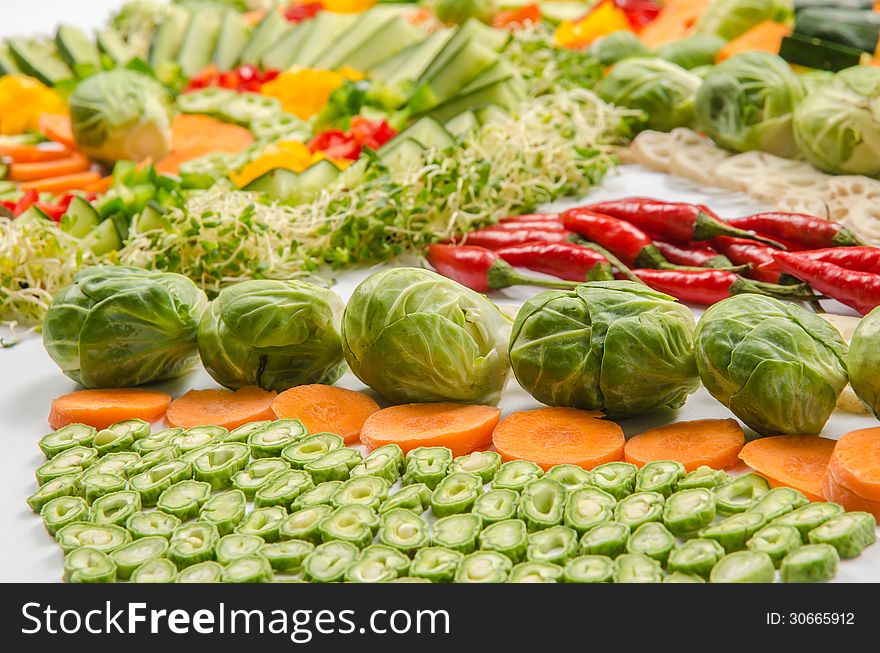 Assorted vegetables arrangement of carrot, cabbage and beans