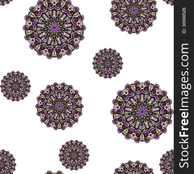 Abstract seamless pattern with purple-yellow round elements. Abstract seamless pattern with purple-yellow round elements