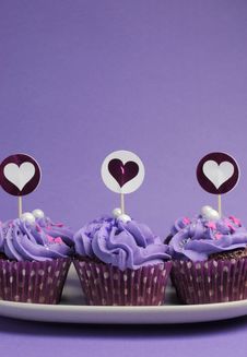 Mauve Purple Decorated Cupcakes - Vertical. Royalty Free Stock Photo Mauve Purple Decorated Cupcakes - Vertical. Royalty Free Stock Photo