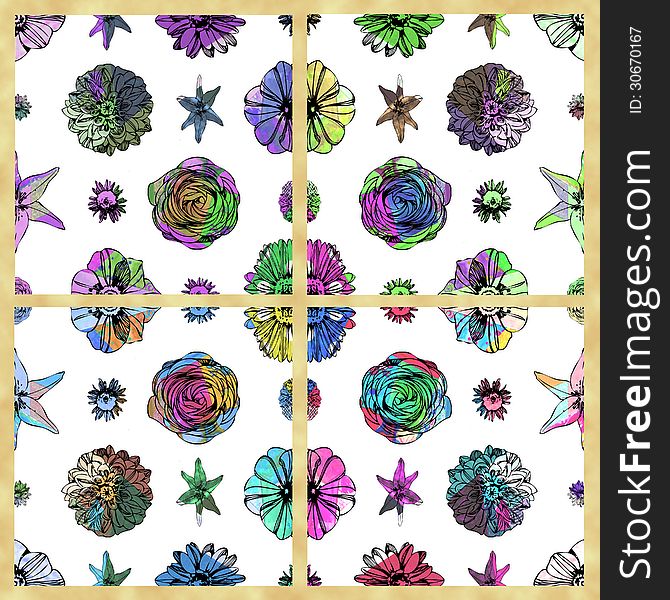 Set of colorful seamless floral patterns