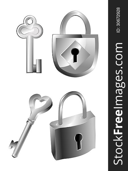 Keys & locks isolated on white background