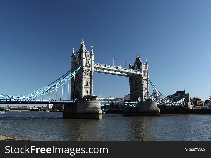 The famous Tower Bridge in London, a combined Bascule & Suspension bridge over the River Thames. The famous Tower Bridge in London, a combined Bascule & Suspension bridge over the River Thames
