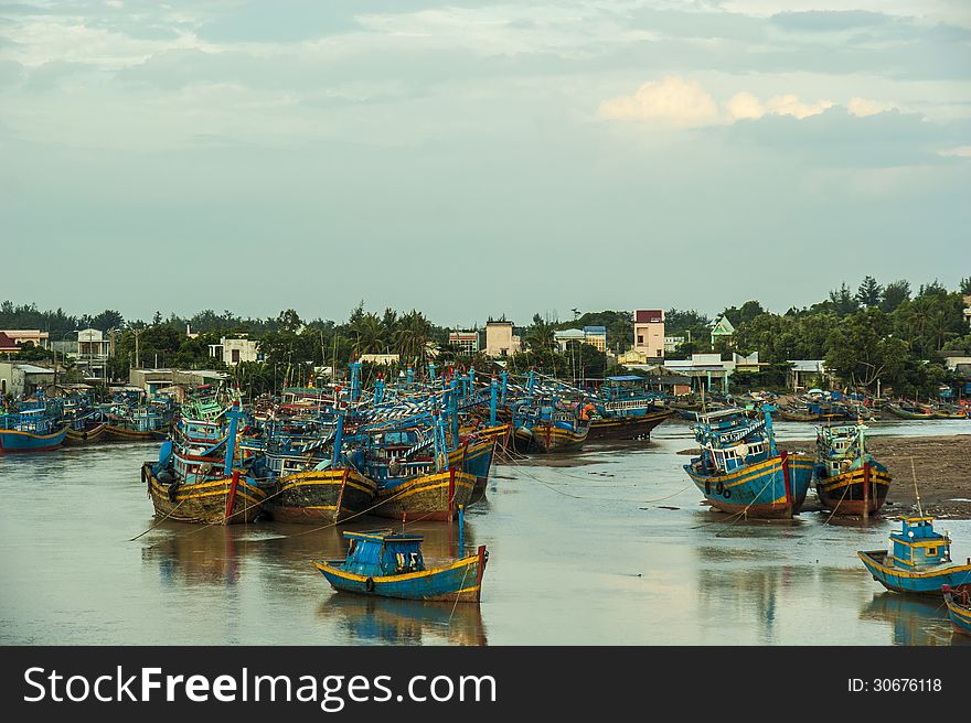 Fishing boats docked in harbor