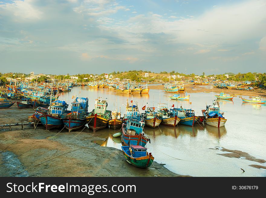 Fishing Boats Docked In Harbor