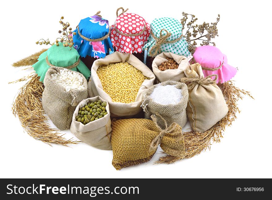 Isolated composition of funny bags and jars. Isolated composition of funny bags and jars