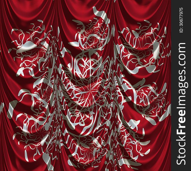 Vintage red satin curtains with pattern background. Vintage red satin curtains with pattern background.