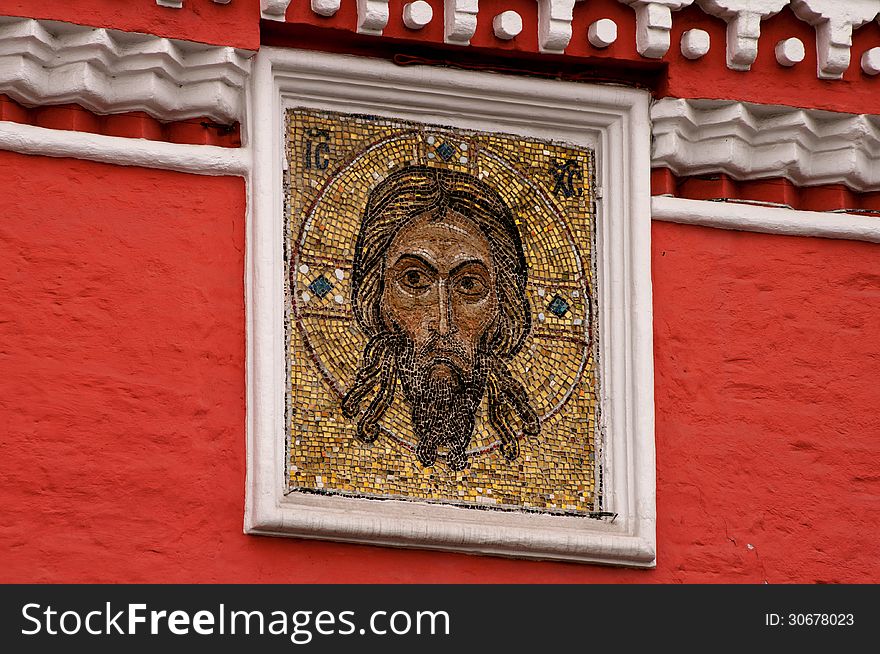 Jesus Christ mosaic on the wall of the St. Daniel Monastery, Moscow, Russia