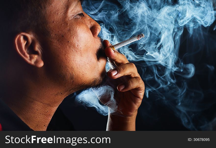 Close Up Man Smoking