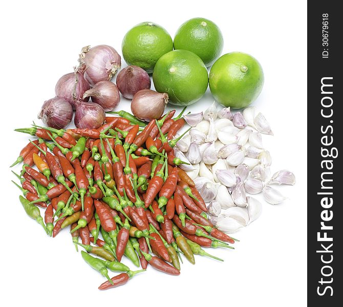 Asian ingredients food, Fresh herbs and spices isolated on white background