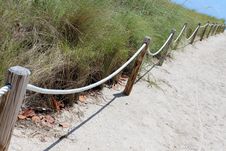 Ropes And Wood Posts Leading Onto A Sandy Beach At Ocean Stock Photo Ropes And Wood Posts Leading Onto A Sandy Beach At Ocean Stock Photo