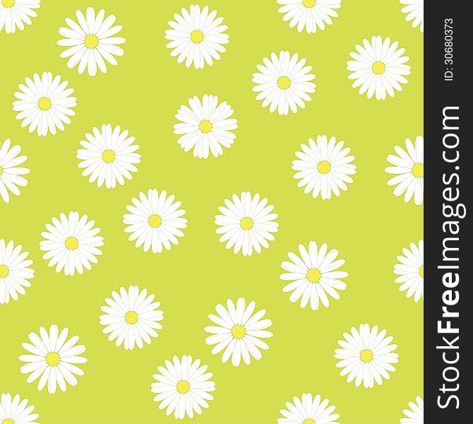 Floral seamless pattern with camomiles on green background