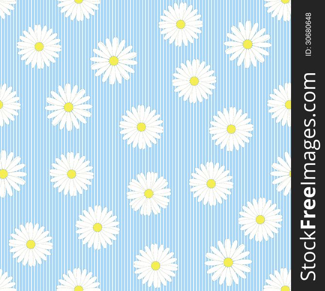Floral seamless pattern with camomiles on blue background
